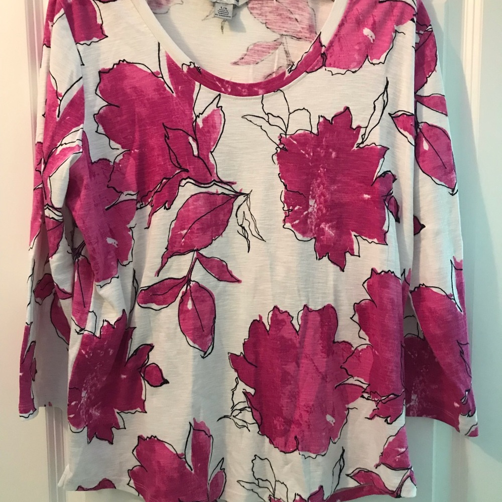 Tommy Bahama White Scoop Neck Top with Pink Floral Print
